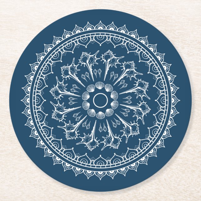 Mandala Made Of Seashells Round Paper Coaster (Front)