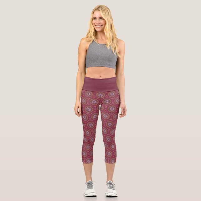 Mandala Magenta Capri Leggings (Front)