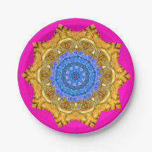 Mandala Magic Blue & Gold on Fuchsia