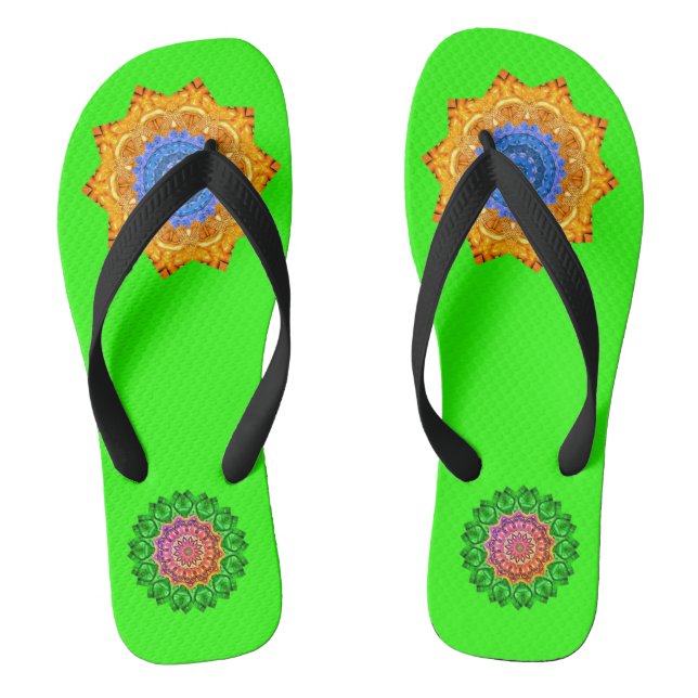 Mandala Magic Chakra Enhancing Bright Green Flip Flops (Footbed)