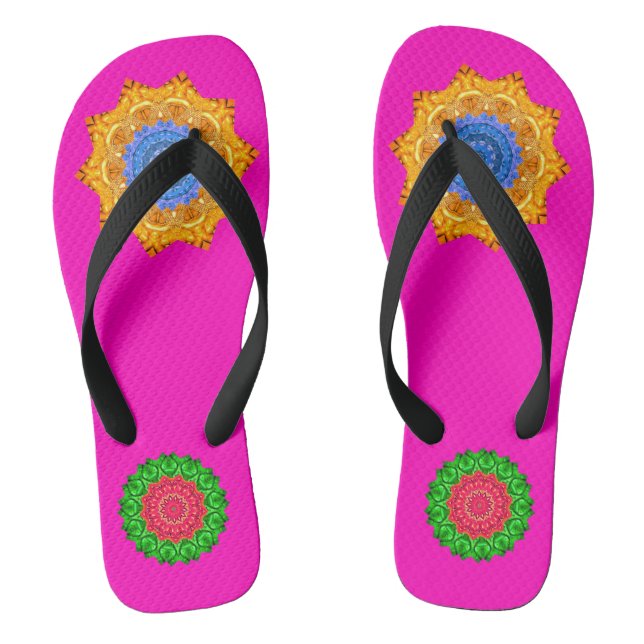 Mandala Magic Chakra Enhancing Fuschia Flip Flops (Footbed)