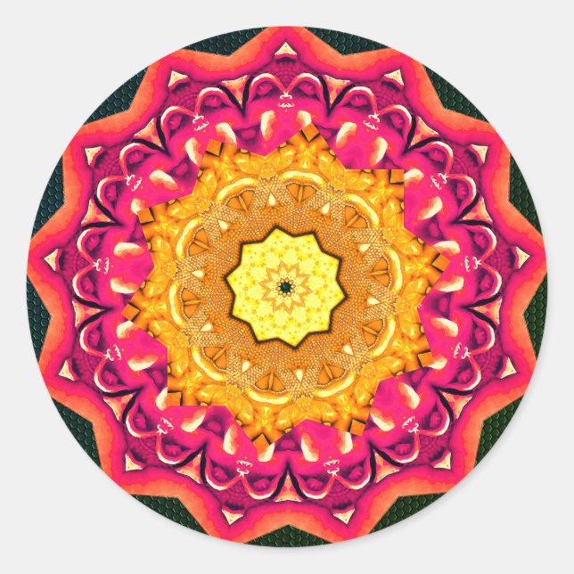 Mandala Magic Pomegranate Gold Classic Round Sticker (Front)
