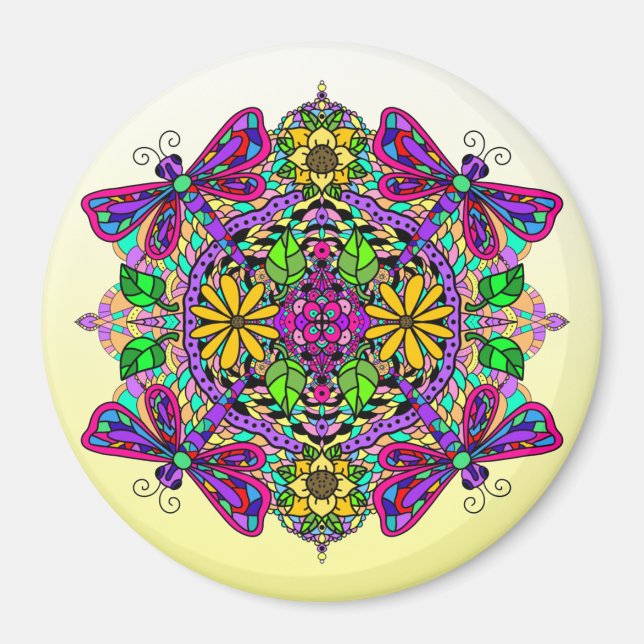 Mandala Magnet de libellules et de fleurs (Devant)