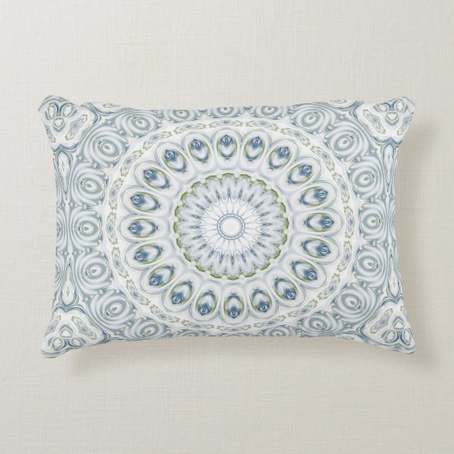 Mandala Medallion in Blue and White Accent Pillow (Front)