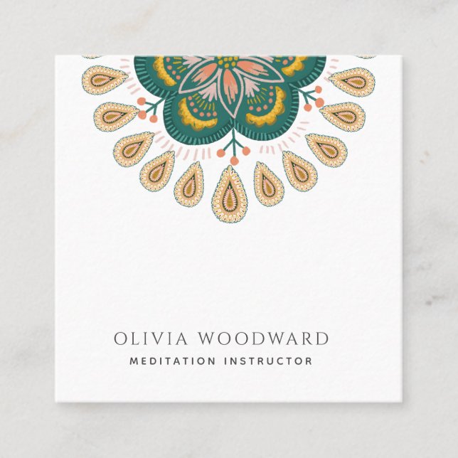 Mandala Meditation Instructor Square Business Card (Front)