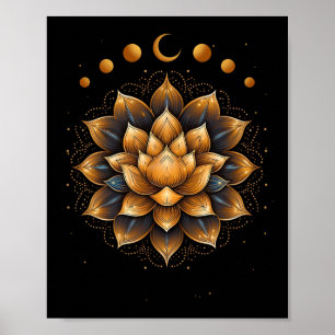Mandala Meditation Moon Phases Yoga Design Poster