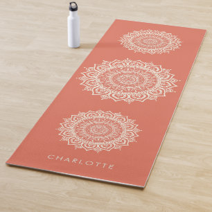 Mandala Meditation Warm Peach Custom Name Yoga Mat