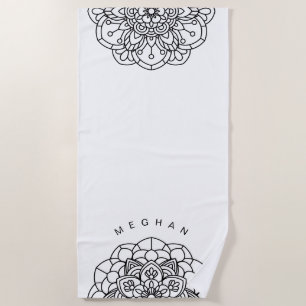 Mandala monochrome Serviette de plage Monogram
