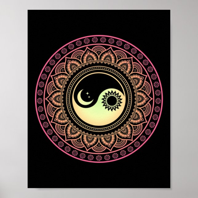 Mandala Moon And Sun Yin Yang  Poster (Front)