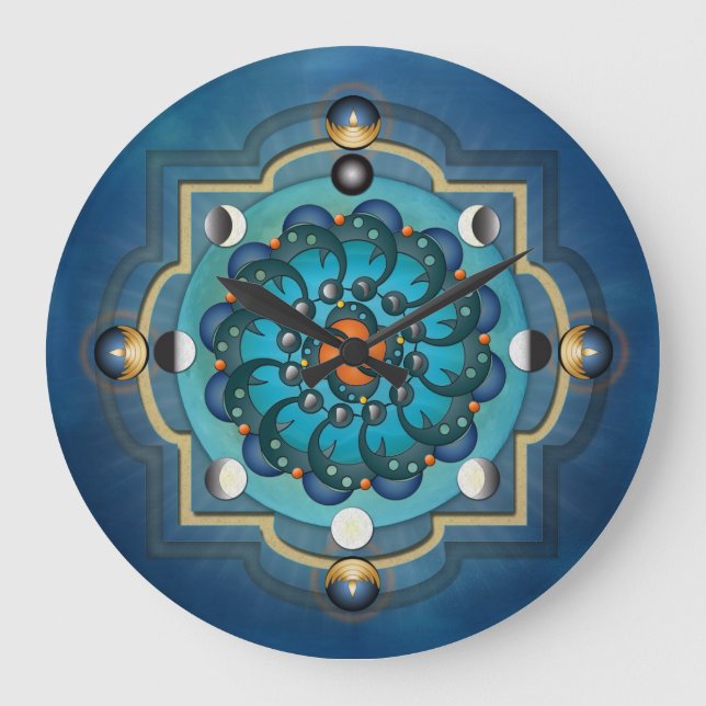 Mandala Moon Phases Wall Clock (Front)