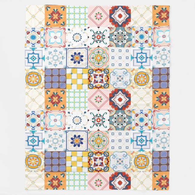 Mandala/Moroccan Tile Pattern Fleece Blanket (Front)