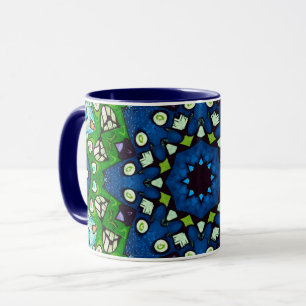 Mandala Mosaic Geometric Green Blue Retro Hippie Mug