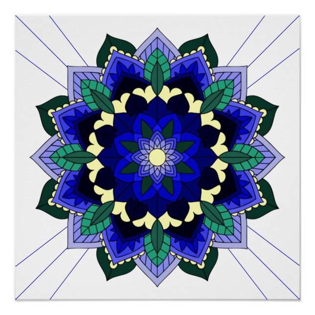 Mandala Motif 02 en bleu foncé Poster (Devant)