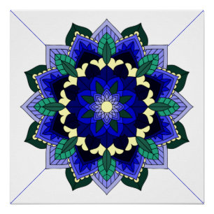 Mandala Motif 02 en bleu foncé Poster