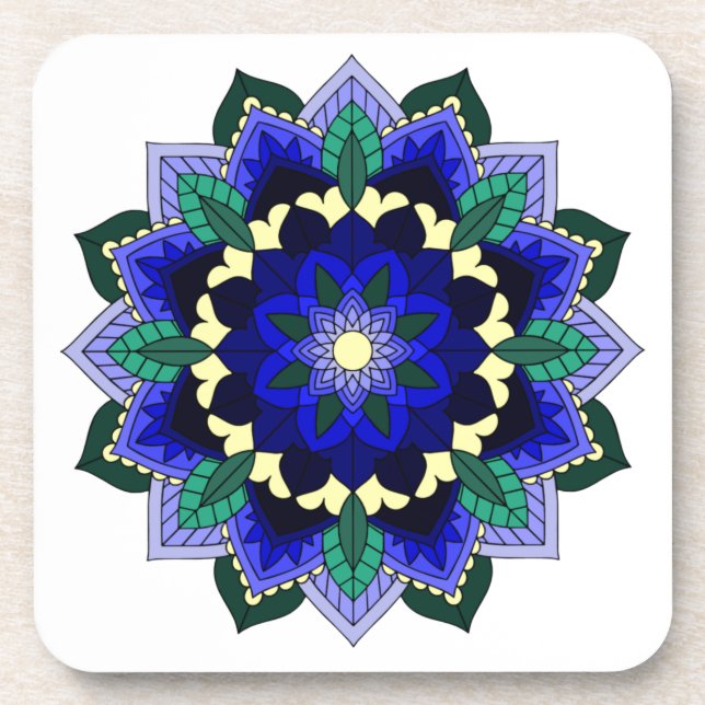 Mandala Motif 02 en Dessous de verre bleu foncé (Devant)