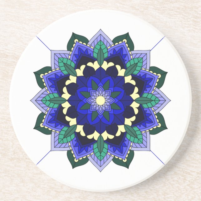 Mandala Motif 02 en Dessous de verre bleu foncé (Devant)