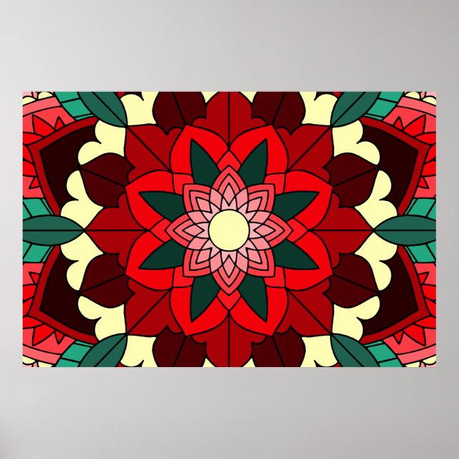 Mandala Motif 02 en rouge Poster (Devant)