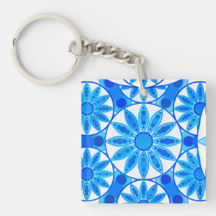 Mandala motif, cobalt, turquoise et blanche