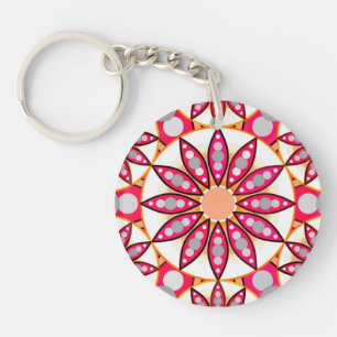 Mandala motif, corail, pêche, blanc et gris