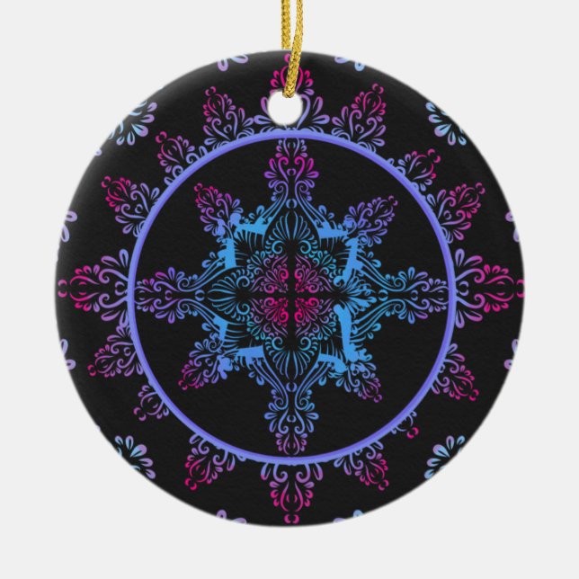 Mandala Night Flower Ceramic Ornament (Front)