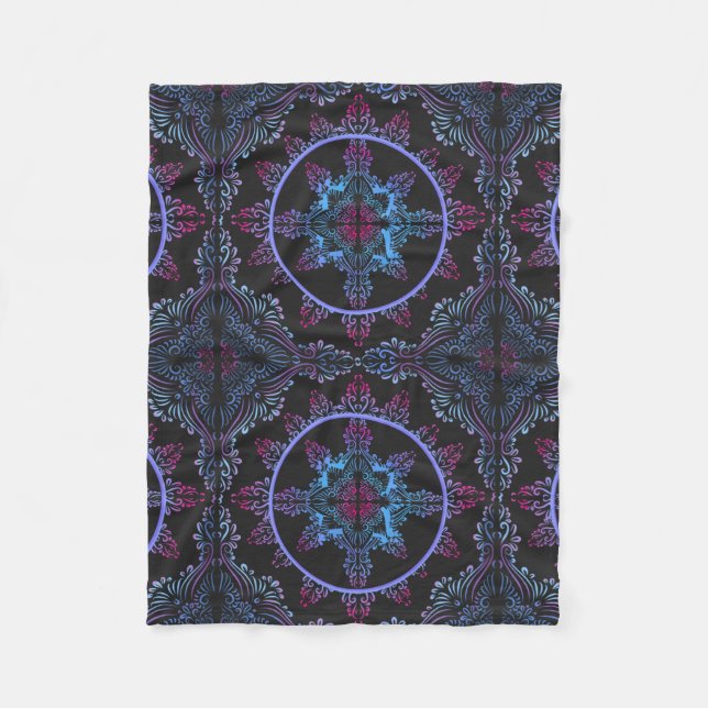 Mandala Night Flower Fleece Blanket (Front)