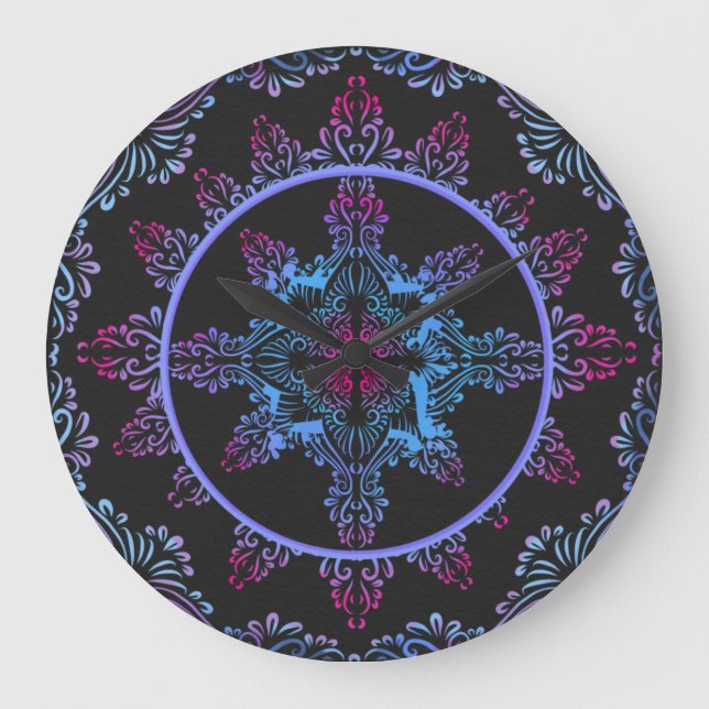 Mandala Night Flower Large Clock (Front)