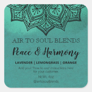 Mandala Noir Sur Texte Turquoise Mélange Étiquette