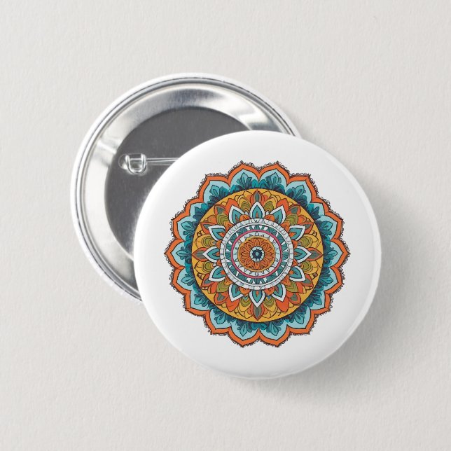 mandala of various colours 2 inch round button (Front & Back)