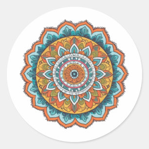 mandala of various colours classic round sticker
