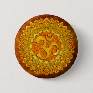 MANDALA OM - orange   red shine 2 Inch Round Button