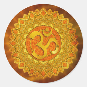 MANDALA OM - orange   red shine Classic Round Sticker