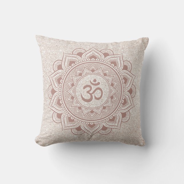 Mandala Om Yoga Harmony Girly Modern Yogi Studio Throw Pillow (Front)