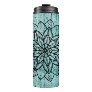 Mandala on Blue Aged Wood Thermal Tumbler