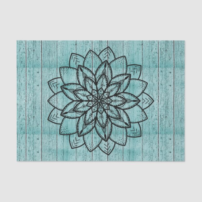 Mandala on Blue Aged Wood  Tissue Paper (Front)