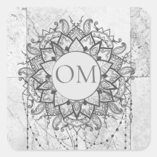 Mandala on Silver Marble   Square Sticker