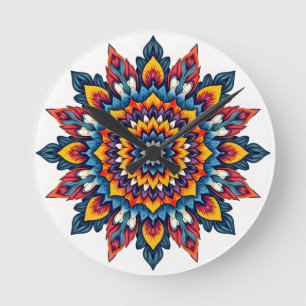 Mandala on white round clock