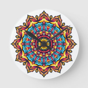 Mandala on white round clock