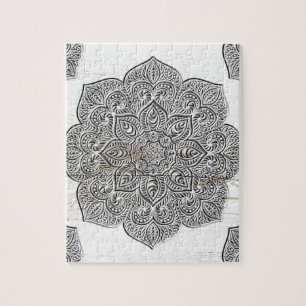 Mandala on white wood jigsaw puzzle