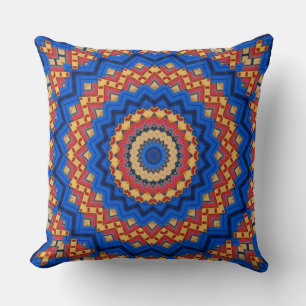 Mandala orange blue lumbar pillow