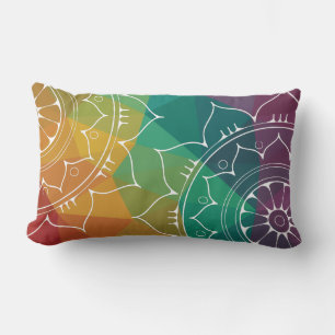 Mandala oriental flower, geometric rainbow modern lumbar pillow