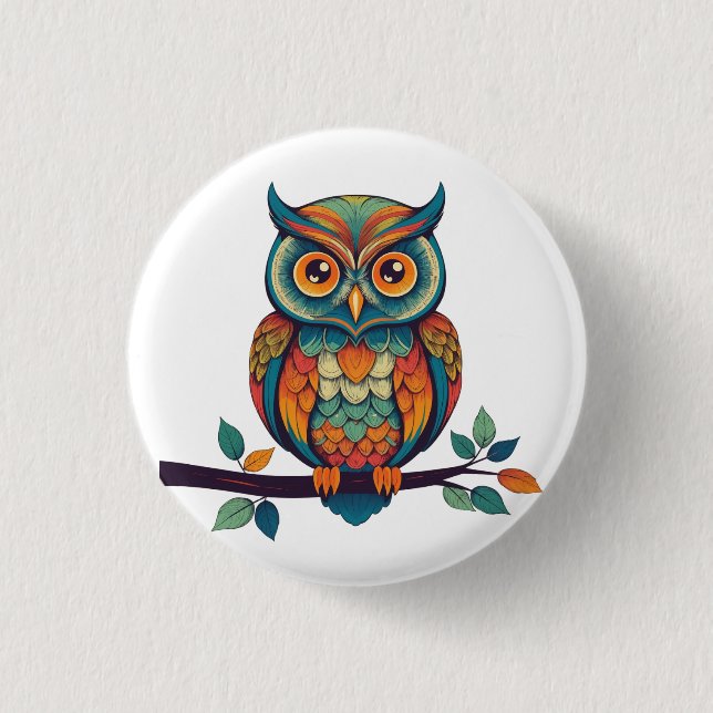 Mandala Owl 1 Inch Round Button (Front)