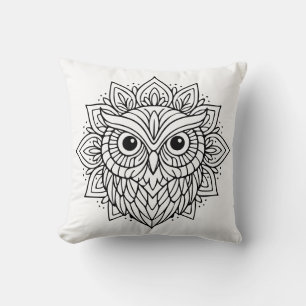 Mandala Owl Head Line Art Throw Pillow