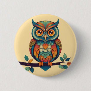 Mandala Owl King 2 Inch Round Button