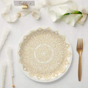 Mandala paper plate gold