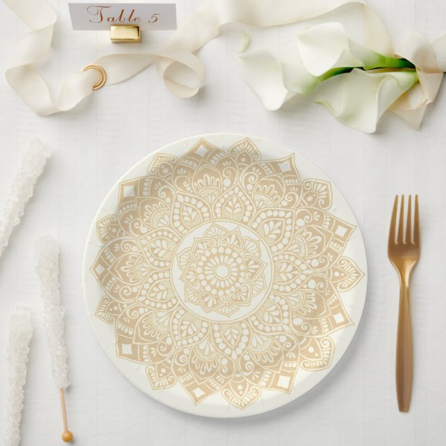 Mandala paper plate gold (Wedding)