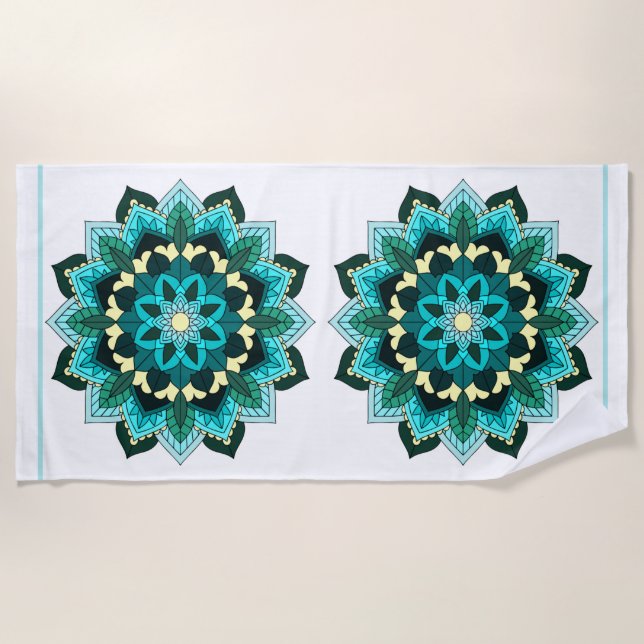 Mandala Pattern 02 in aqua Beach Towel (Front)