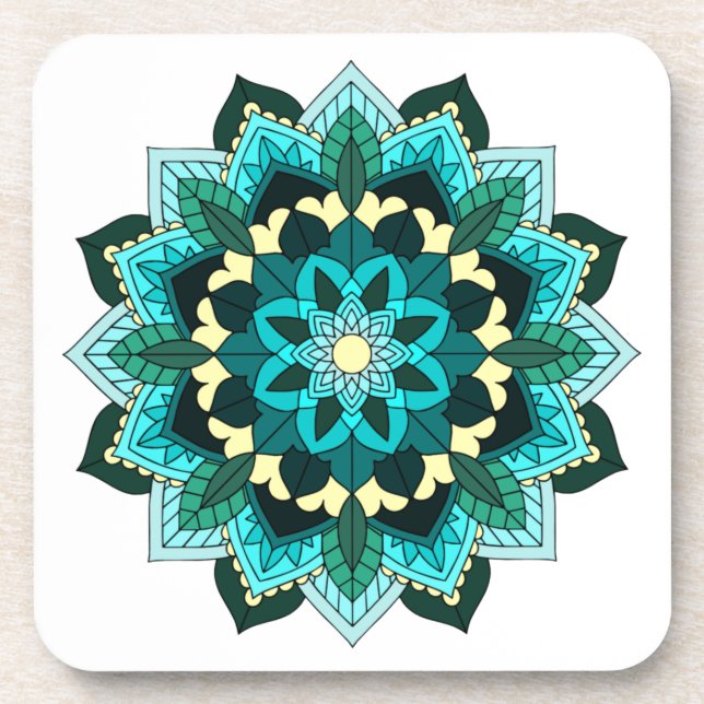 Mandala Pattern 02 in aqua Coaster (Front)