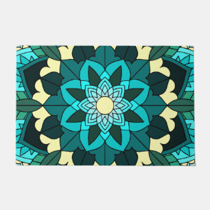 Mandala Pattern 02 in aqua Door Mat