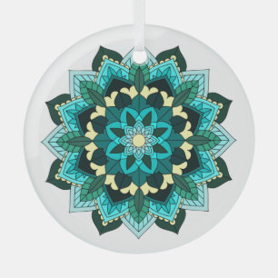 Mandala Pattern 02 in aqua Glass Ornament