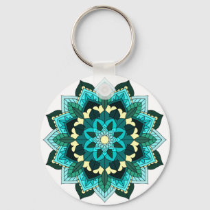 Mandala Pattern 02 in aqua Keychain